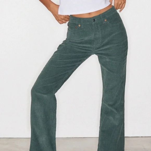 Motel Rocks x Olivia Neill Bootleg Jeans in Cord Green - Picture 4 of 16